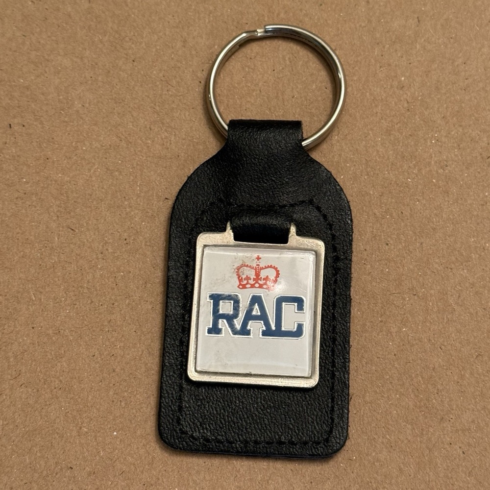 RAC Royal Automobile Club Black Keychain Renamel London England Lowercase VTG